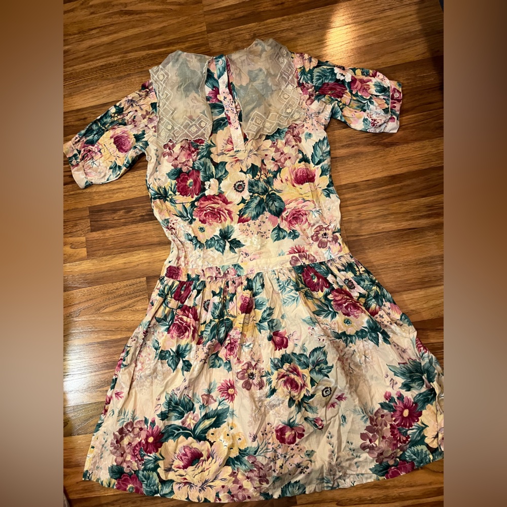 Vintage 70’s Floral Dress Vintage 70s Lace Dress Vintage Drop Waist Dress Cotton - Picture 14 of 15